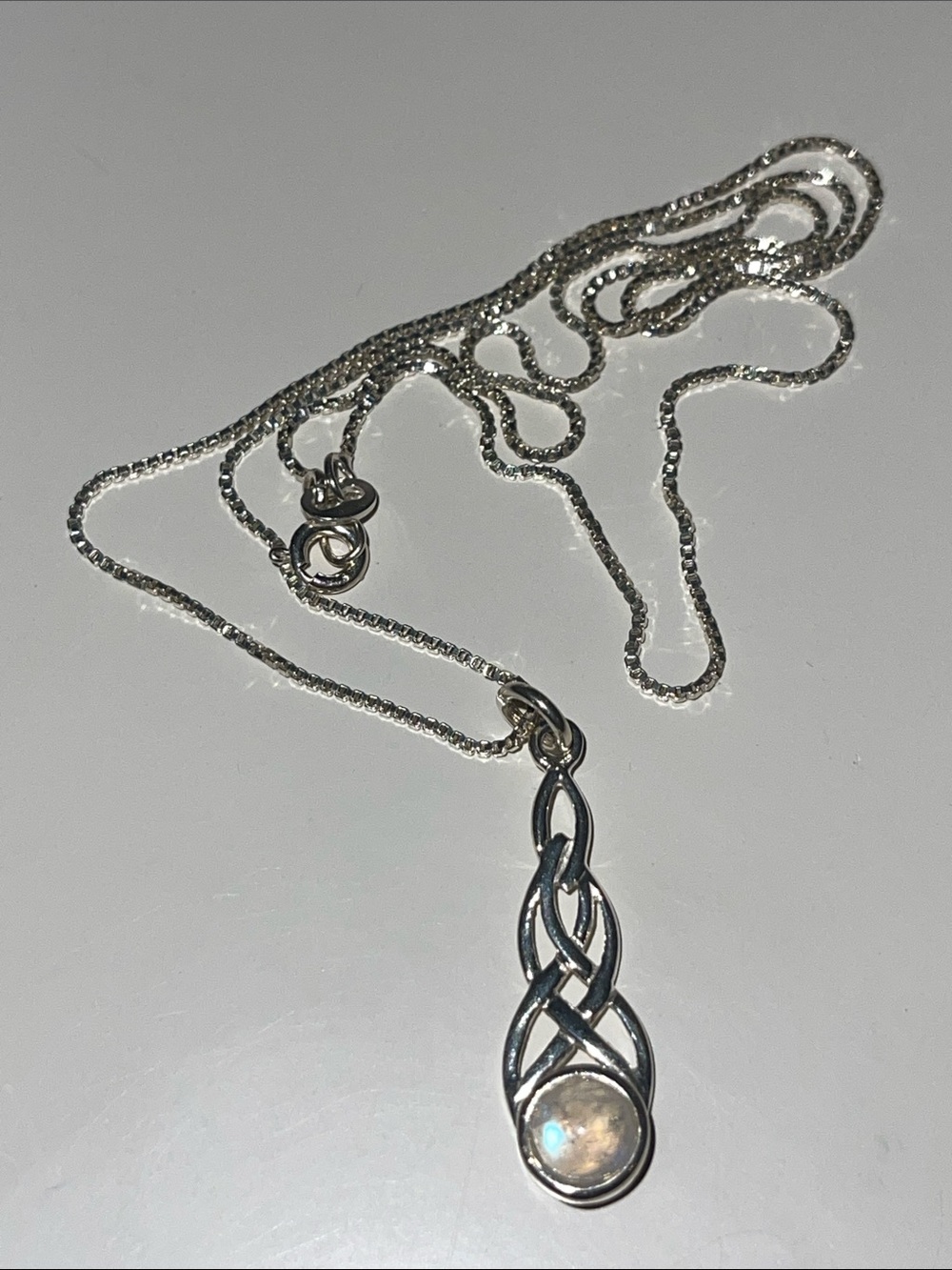 925 Italy Sterling Silver Opal Twist Pendant Necklace - White Opal